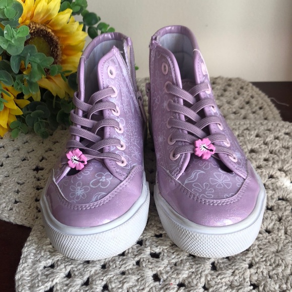 Disney Girls Purple High-Top Stitch Sneakers with Iridescent Finish - Picture 8 of 12